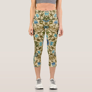 William Morris Vintage Blue Vine Seamless Pattern Capri Leggings