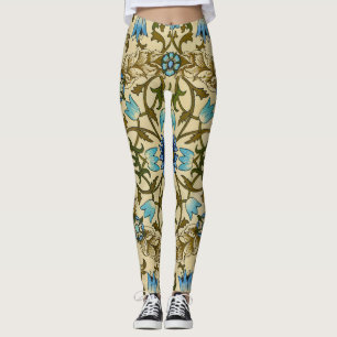 William Morris Vintage Blue Vine Seamless Pattern Leggings