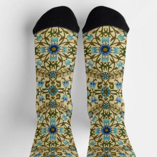 William Morris Vintage Blue Vine Seamless Pattern Socks