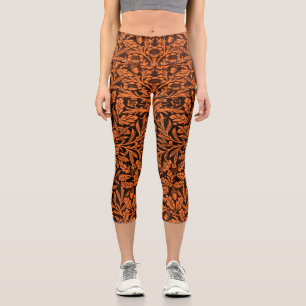 William Morris Vintage Burnt Orange Black Pattern Capri Leggings