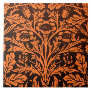 William Morris Vintage Burnt Orange Black Pattern Ceramic Tile