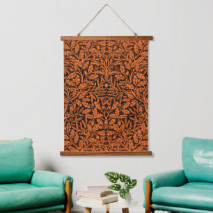 William Morris Vintage Burnt Orange Black Pattern Hanging Tapestry