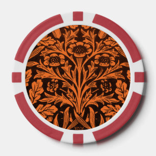 William Morris Vintage Burnt Orange Black Pattern Poker Chips