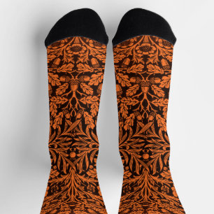 William Morris Vintage Burnt Orange Black Pattern Socks