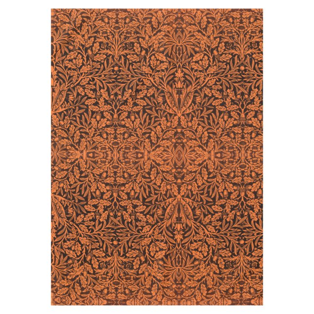 William Morris Vintage Burnt Orange Black Pattern Tablecloth (Front)