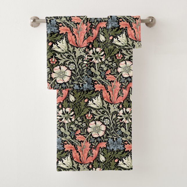 William Morris Vintage Compton Floral Pattern Bath Towel Set (Insitu)