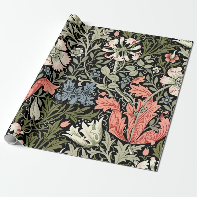 William Morris Vintage Compton Floral Pattern Wrapping Paper (Unrolled)