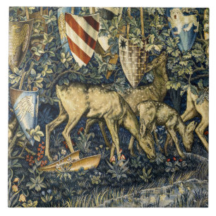 William Morris Vintage Deer & Shields Tapestry Art Ceramic Tile