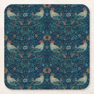 William Morris Vintage Floral Birds Square Paper Coaster