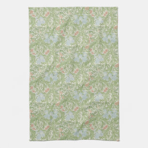 William Morris Vintage Floral Blue Green Pink Iris Tea Towel