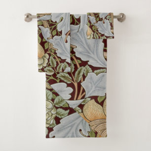 William Morris Vintage Floral Flower White Red   Bath Towel Set