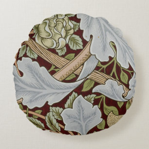 William Morris Vintage Floral Flower White Red Round Cushion