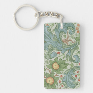 William Morris Vintage Floral Green Blue Orchard Key Ring