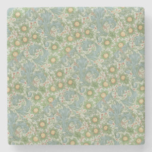 William Morris Vintage Floral Green Blue Orchard Stone Coaster
