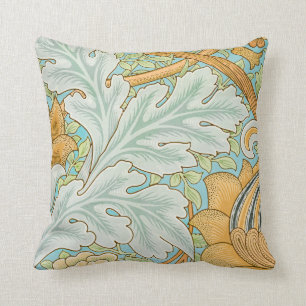William Morris Vintage Floral Leaf Blue Gold Cushion