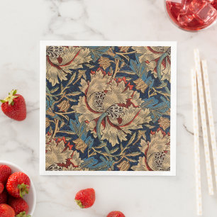 William Morris Vintage Floral Pattern Red Blue     Napkin