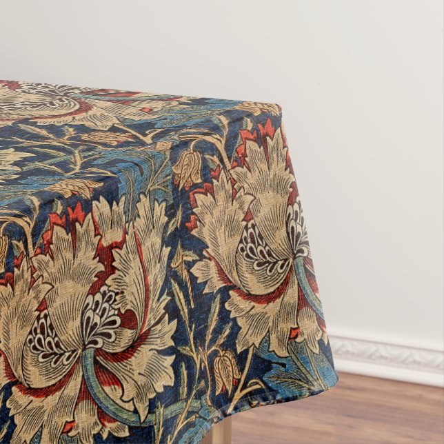 William Morris Vintage Floral Pattern Red Blue     Tablecloth (In Situ)