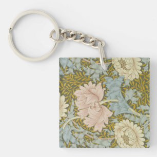 William Morris Vintage Floral Pink Chrysanthemum Key Ring