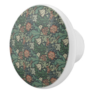 William Morris Vintage Floral Pink Green Compton   Ceramic Knob