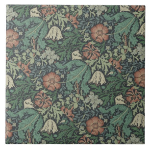 William Morris Vintage Floral Pink Green Compton Ceramic Tile