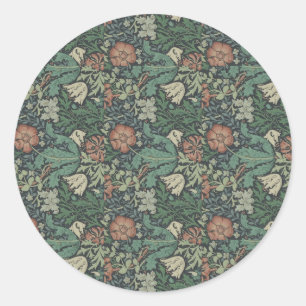 William Morris Vintage Floral Pink Green Compton   Classic Round Sticker