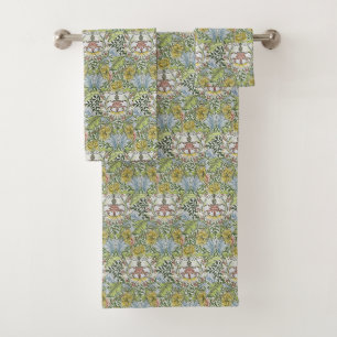 William Morris Vintage Floral Pink Green Myrtle Bath Towel Set