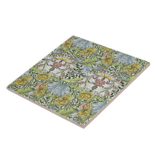 William Morris Vintage Floral Pink Green Myrtle  C Ceramic Tile