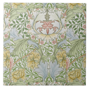 William Morris Vintage Floral Pink Green Myrtle  Ceramic Tile