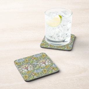 William Morris Vintage Floral Pink Green Myrtle Coaster
