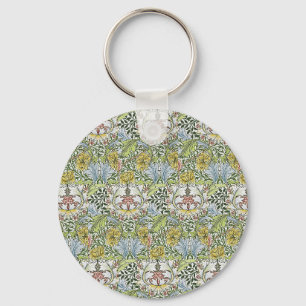 William Morris Vintage Floral Pink Green Myrtle  Key Ring