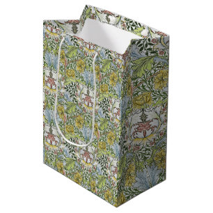William Morris Vintage Floral Pink Green Myrtle    Medium Gift Bag