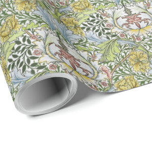 William Morris Vintage Floral Pink Green Myrtle Wrapping Paper