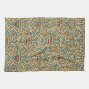 William Morris Vintage Floral Red Autumn Flowers Tea Towel