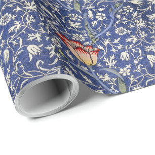 William Morris Vintage Floral Tulip Blue White Red Wrapping Paper