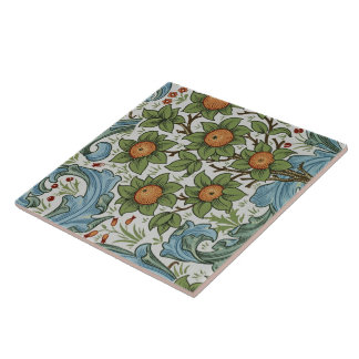 William Morris Vintage Floral Yellow Green Blue Ceramic Tile