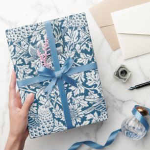 William Morris Vintage Flowers Birds Blue White Wrapping Paper