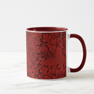 William Morris Vintage Flowers Birds Red Mug