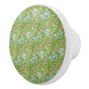 William Morris Vintage Flowers Floral Green Pink Ceramic Knob