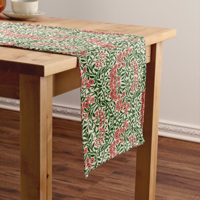 William Morris Vintage Flowers Pink Green Long Table Runner (In Situ)