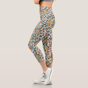 William Morris Vintage Fruit Pomegranate White Capri Leggings