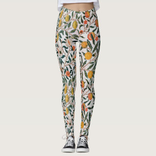 William Morris Vintage Fruit Pomegranate White Leggings