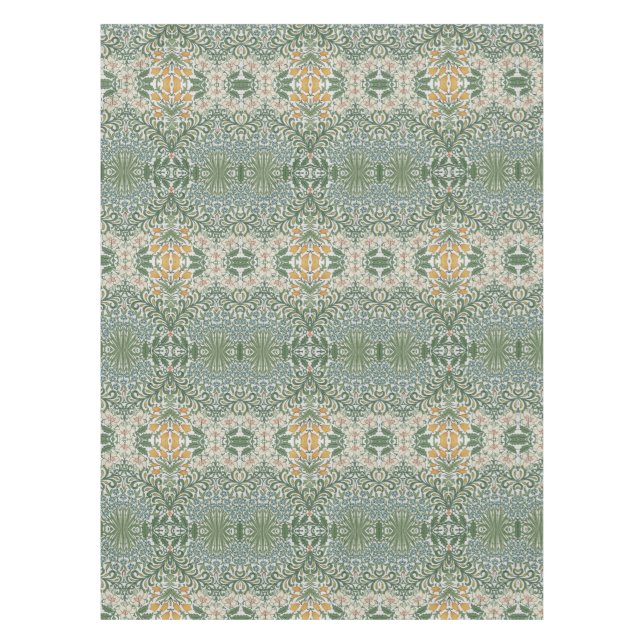 William Morris Vintage Garden Green Blue Yellow Tablecloth (Front)