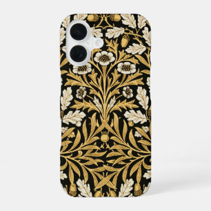 William Morris Vintage Gold Black Oak Pattern iPhone 16 Case