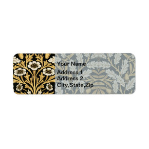 William Morris Vintage Gold Black Oak Pattern Return Address Label