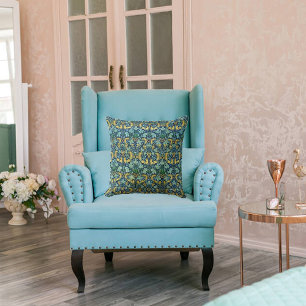 William Morris Vintage Gold Green Blue Cushion