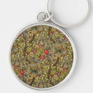 William Morris Vintage Golden Lilly Floral Design Key Ring