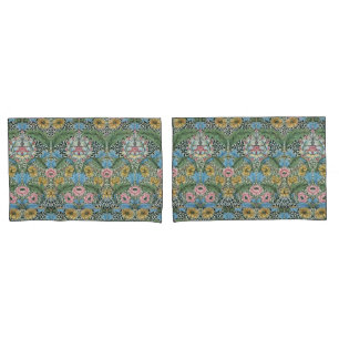 William Morris Vintage Myrtle Flowers Yellow Blue  Pillowcase