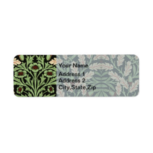 William Morris Vintage Oak Black Red Pattern Return Address Label