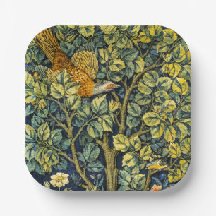 William Morris Vintage Pheasant Squirrel Flower Paper Plate
