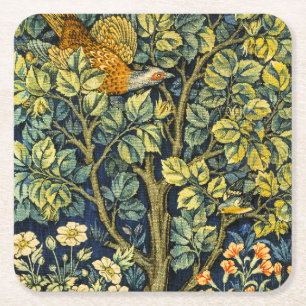 William Morris Vintage Pheasant Squirrel Flower Square Paper Coaster